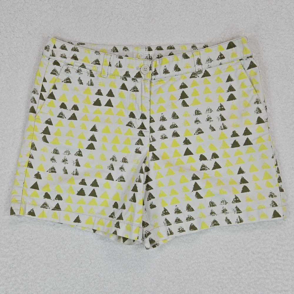 LOFT Ann Taylor Womens Shorts 10 Yellow Green Triangle Print Retro Preppy Chino